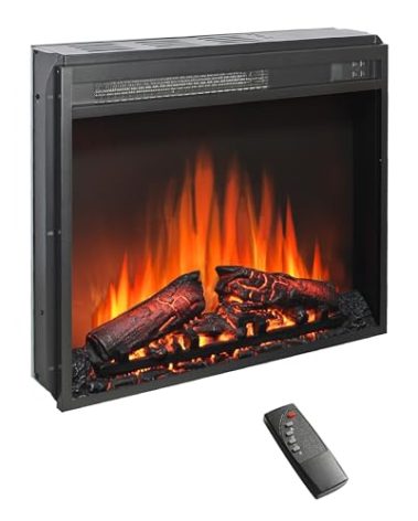 Innoflame 23" Electric Fireplace Insert, Fireplace Heater with Remote, Adjustable 4 Flame Brightness, Log Set, Low Noise, 8H Timer, Overheating Protection, 1400W (22 15/16" X 19 11/16")