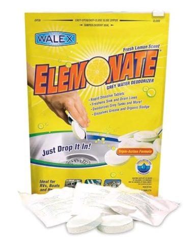Walex Elemonate Grey Water Tank Deodorizer & Freshener - Freshens Sink & Drain Lines, Rapid Dissolving Drop-In Tablets, Ideal for RV's, Boats & Homes, Easy to Use - Fresh Lemon Scent, 5 Pack
