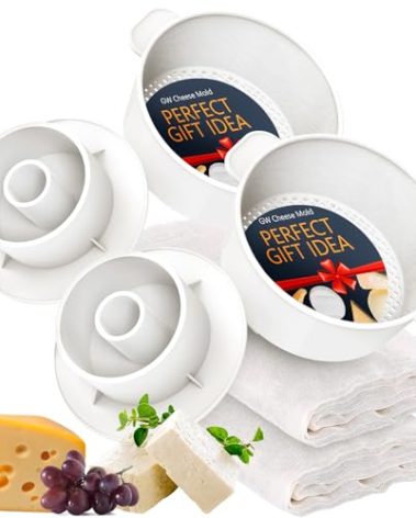 2 PCS Cheese Mold 1,6QT - 2 PCS Follower - 2 PCS Cheesecloth 100% Cotton for Semi-Hard and Hard Cheeses- Homemade Cheese Making Supplies - Molde Para Queso Fresco Casero - Cheese Making Kit Press