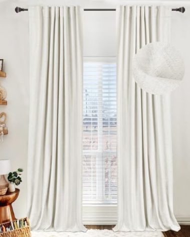 100% Blackout Shield Linen Blackout Curtains for Bedroom 84 Inches Long, Back Tab/Rod Pocket Living Room Drapes, Thermal Insulated Blackout Curtains 2 Panels Set, 50" W x 84" L, Off White
