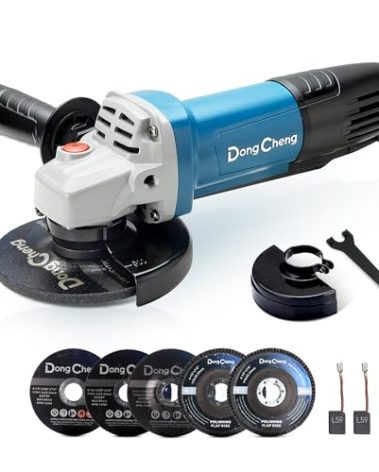 DongCheng Angle Grinder 4-1/2 inch 6.7-Amp Paddle Switch 11800RPM Power Electric Grinder Tools with Cutting & Grinding Wheels, Flap Discs, Auxiliary Handle for Metal & Rust Removal, Beginner-Friendly