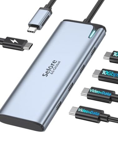 Selore&S-Global USB C Splitter with 4K/60Hz Video Output,USB C Hub Dual Monitor with DP Alt Mode,10Gbps Data Transfer,100W PD,Docking Station Dual Monitor for Windows Laptop,Portable Monitors