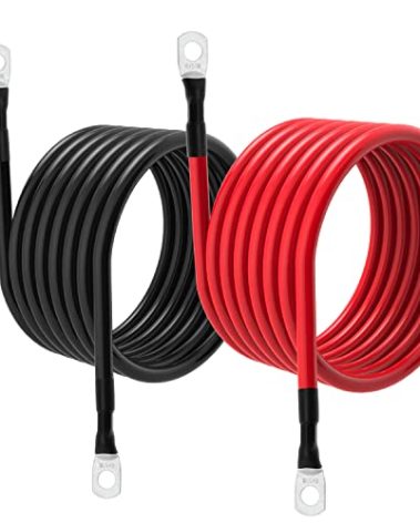 6 AWG Battery Cables 6 Gauge Battery Power Inverter Cable with 5/16 Inch Tinned Copper Lugs Both Ends for Solar Marine Boat RV Car Motorcycle 2 pcs (7FT)