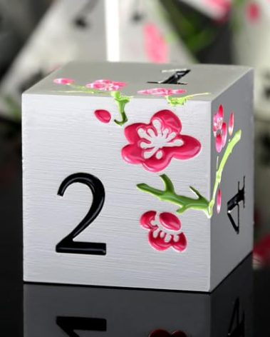 Metal Dungeons and Dragons Dice DNDND 7 PCS Heavy Metallic Flower D&D Dice Set with Gorgeous Gift Case for DND Tabletop Game (Matte Silver with Pink Flower)