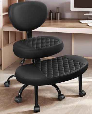 AtHope Ergonomic Cross Legged Office Chair with Wheels - Adjustable Height for Meditation, ADHD Desk & Yoga - Wide Criss Cross Design with Lumbar Support, Kneeling Chair - Black
