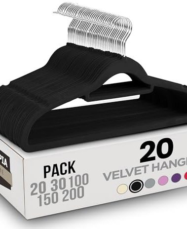 Utopia Home Premium Velvet Hangers 20 Pack - Non-Slip Clothes Hanger with Tie Bar - Black Hangers with 360 Degree Rotatable Hook - Heavy Duty Coat Hanger