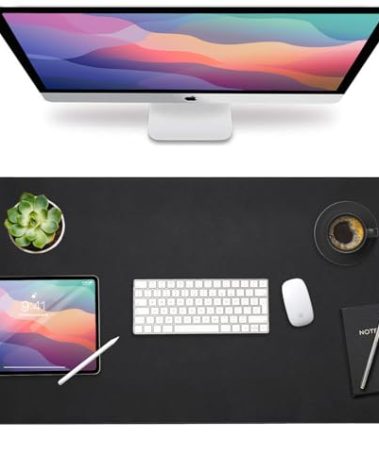 Vine Creations Leather Desk Mat Large 36" x 20", Desk Protector Mat, PU Leather Desk Pad, Non-Slip Large Mouse Pad, Desk Blotter, Desk Pads on Top of Desks, Home Office Desk Matt for Desktop (Black)