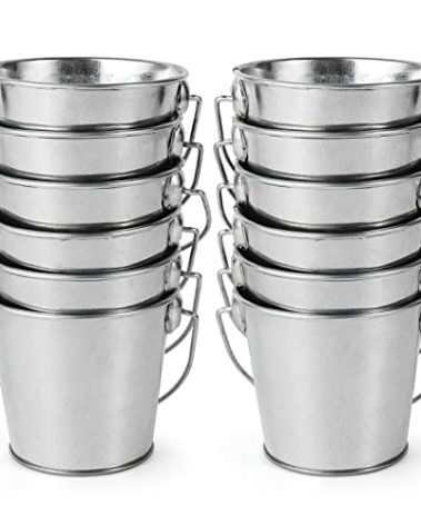 3.1" Galvanized Mini Tin Buckets – 12Pcs Silver Metal Buckets with Handle, Ideal for Party Favors, Bridal Shower and Craft Projects (Silver, 3.1")