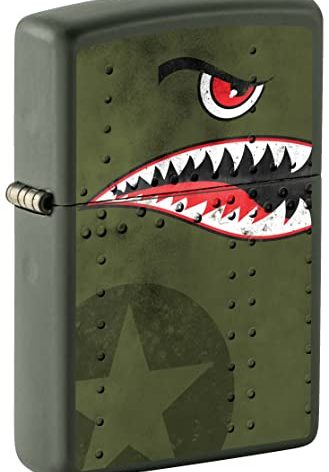 Zippo Lighter, Fighter Plane Nose Art, Shark Teeth - Green Matte 80976