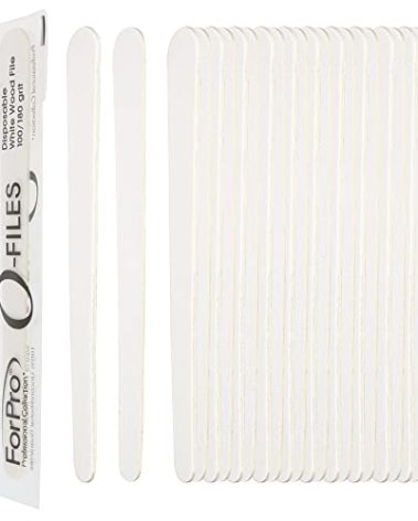 ForPro Professional Collection O-Files Wood Files, White, 100/180 Grit, Double-Sided Manicure & Pedicure Nail Files, Individually-Wrapped, 6” L x 0.75“ W, 100-Count