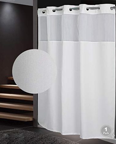 FBTS Basic Hook Less Shower Curtains with Liner 71x77 Inch Plain Pattern Two Layers Fabric Shower Curtains Replaceable Lining Water Resistant, 1 Pack