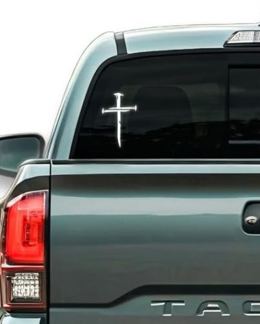 GRITKULTURE Cross of Nails Christian Vinyl Decal Sticker for Cars, Trucks, Laptops, Jesus Christ, Religious, Window Decal Sticker (White)