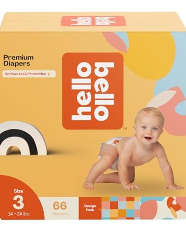 Hello Bello Premium Diapers Size 3, Honeysuckle Designs, 66ct Club Box, Hypoallergenic and Extra Absorbent