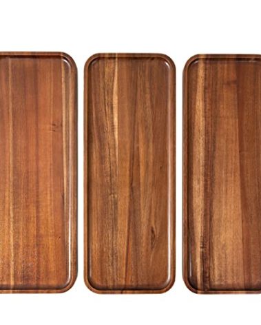 Large Solid Acacia Wood Serving Trays (17 x 6.5 inches) Rectangular Wooden Serving Platters for Home Decor, Food, Vegetables, Fruit, Charcuterie, Appetizer Serving Tray, Cheese Board (Set of 3 Plates)