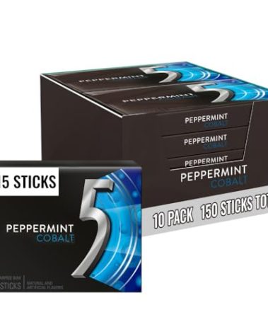 5 GUM Peppermint Cobalt Sugar Free Chewing Gum Bulk, Stimulate Your Senses While Listening to Your Favorite Music, Mini Purse Essentials, 15 Sticks (Pack of 10)