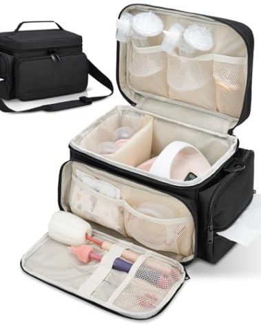 Breast Pump Bag Fit for Spectra S1 and S2, Pumping Bag with Waterproof Mat for Pump Accessories, Portable Pump Carrying Case for Work, Travel and Family Use, Black