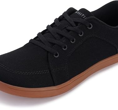 WHITIN Wide Toe Box Shoes for Men Canvas Barefoot Minimalist Sneakers Low Zero Drop Minimus Extra Width Fit Size 8.5 Non Slip Minimus Tennis Black/Gum 42