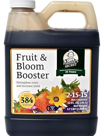 Farmer’s Secret Fruit & Bloom Booster Fertilizer (32oz) - Super Concentrated - Boosts Flowering and Yield on All Varieties of Fruits, Vegetables and Flowers - Formulated for Late Summer & Early Fall
