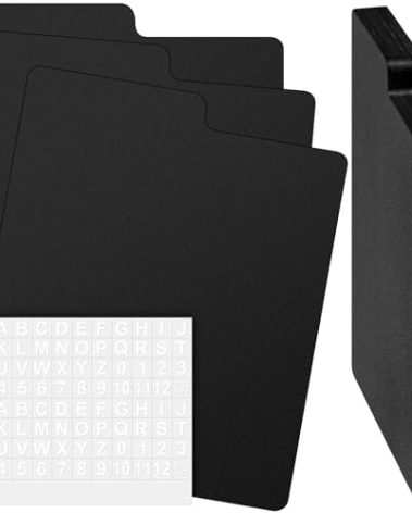 Skyygemm 26 Pcs CD and DVD Dividers with Tabs 5 x 5.5 Inch Compact Black Comic Book Disc Dividers Vinyl CD Storage File Guides Polypropylene Plastic Organizer with Letter Alphabet Label Stickers