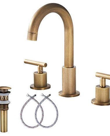 GGStudy 2-Handle Bathroom Faucet 3 Holes 360 Swivel Spout Antique Brass Widespread Bathroom Sink Faucet with Pop Up Drain