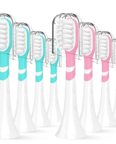 Kids Toothbrush Heads Compatible with Electric Philips Sonicare Handle 6032/94 6321 6340 6042 6320 6330, Replacement Heads Compact for Child 3-7 Years Old, Mini Brush Heads with Caps,8 Pack Green&Pink