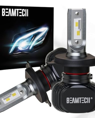 BEAMTECH H-4 Bulbs, S1 Series 900-3 Fanlsess 300% Brighter 6500K White Fog Light, 2 Bulbs