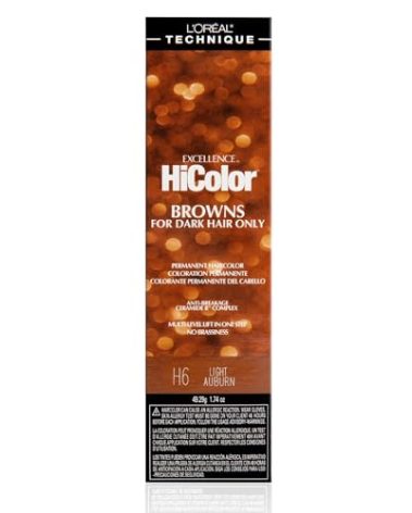 L'OREAL TECHNIQUE HiColor Browns & Blondes Permanent Hair Color - Lifts Dark Hair in One Step Leaving No Brassiness, Rich and Smooth Creme Formula, Intense & Long-Lasting, H6 Light Auburn
