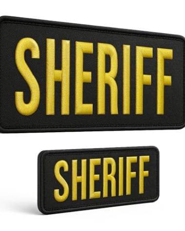 Embroidered Yellow Sheriff Patch for Vest - Sheriff Guard Badge - Sheriff Accessories 4x10 inch and 2x5 inch Hook and Loop on Back