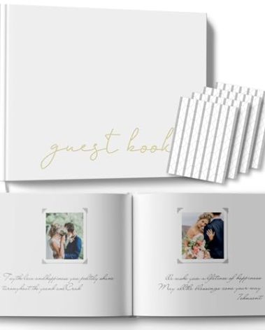 BVSSX Wedding Guest Book With Clear Photo Corners Stickers - Linen Photo Guestbook to Sign at Bridal Shower or Wedding Reception Party - 100 Pages, Grey