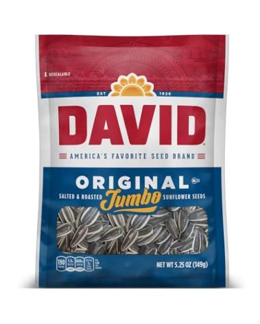 DAVID Roasted and Salted Jumbo Sunflower Seeds, Original Flavor, 5.25oz.