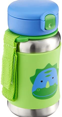 Skip Hop Toddler Sippy Cup with Straw, Zoo Stainless Steel Straw Bottle, Dino