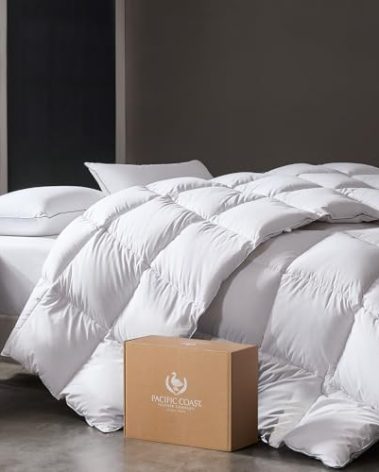 Pacific Coast Goose Feather Down Comforters Queen Size, 100% Cotton Extra Fluffy White Duvet Insert, Soft, Breathable, All Season Hotel Luxury Bedding Comforters, 8 Corner & Center Loops (90"x90")