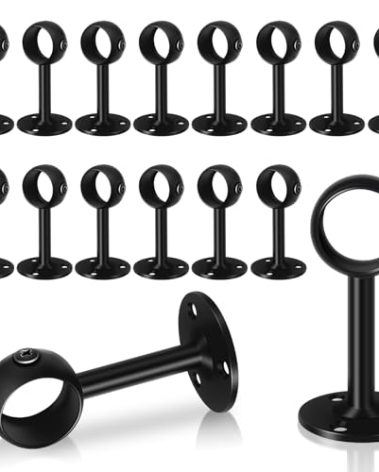 TOKPLNU Ceiling Curtain Rod Bracket, Heavy Duty Curtain Rod Hooks for Wall, Stainless Steel, 16 Pack Black Ceiling Curtain Rods Holders Hangers for 1 1/4-Inch Drape Poles