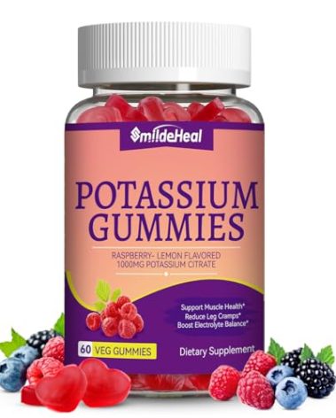 Potassium Gummies,Chewable Potassium Supplement 1000mg for Adults, Support Leg Cramps & Muscle Health for Women & Men - Sugar-Free,Vegan,60 Count