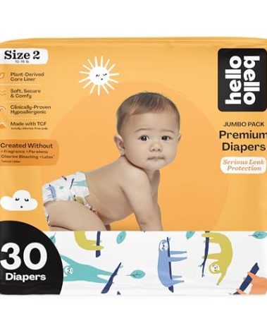 Hello Bello Premium Baby Diapers Size 2, 30 Count of Disposable, Extra-Absorbent, Hypoallergenic Diapers with Snug and Comfort Fit, Sleepy Sloth