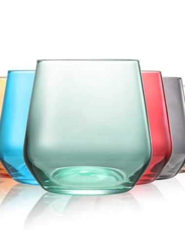 LUXULISH Colored Stemless Wine Glasses Set of 6, Hand Blown Premium Crystal Red White Wine Glass - 15Oz, Unique Gifts for Women, Men, Wedding, Anniversary, Christmas, Birthday