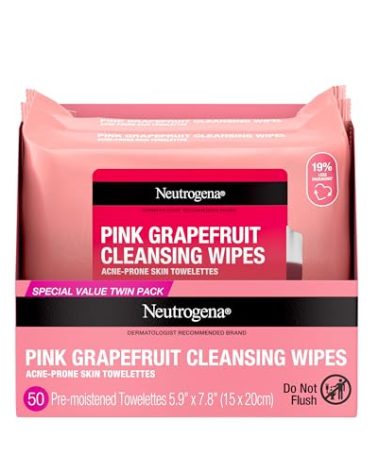 Neutrogena Makeup Remover Cleansing Towelettes, Pink Grapefruit, 25 Count, Twin Pack