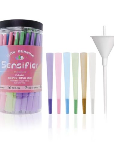 100 PACK Colorful Pre Rolled Cones| King Size Rolling Paper Cone with Loader and Packing Sticks