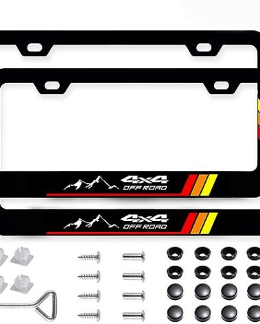 2Pack Tri-Color Stainless Steel License Plate Frames Holder with Screw Caps Rust-Proof, Weather-Proof fit for Toyota Tacoma 4Runner Tundra Rav4 Highlander Sequoia TRD -Yellow02