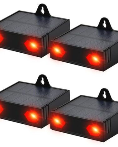 Solar Predator Control Light Nocturnal Animal Repeller Deer Repellent Device Coyote Deterrent Keep Wild Nighttime Animals Away from House Yard Farm Chicken Coop with Dual Red Strobe Lights Pack of 4