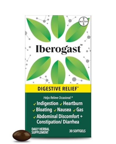 Iberogast Softgels, Herbal Relief of Stomach Upsets: Occasional Indigestion, Bloating, Gas, Nausea, Upset Stomach; 6-Herb Blend with Iberis Amara, Peppermint, Licorice, Lemon Balm; 30ct