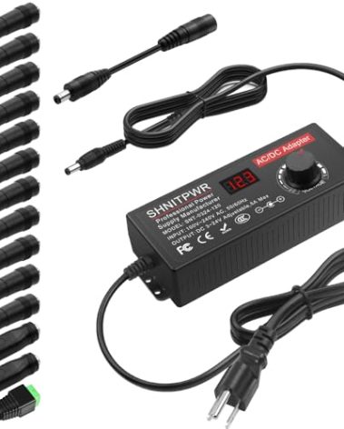 SHNITPWR AC Adapter 120W Universal Power Adapter 4V 5V 6V 9V 12V 15V 18V 19V 20V 24V Adjustable Switching Power Supply 100V~240V AC to DC 4V ~ 24V 5A Converter with 14 Tips & Polarity Converter
