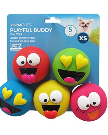 Vibrant Life 5pk Emoticon Latex Dog Toy for Extra Small Breeds