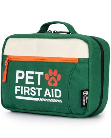 RHINO RESCUE Pet First Aid Kit, Emergency Medical Supplies for Dogs & Cats, Safety Essentials Pack with Thermometer, Disposable Booties for Home, Hiking, Traveling & Camping