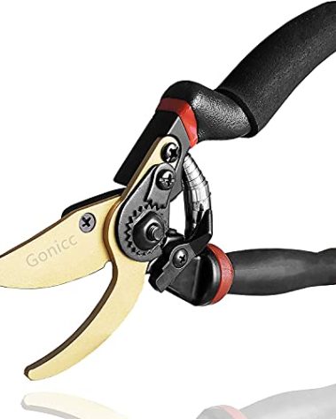 gonicc 8.5" Professional Rotating Bypass Titanium Coated Pruning Shears(GPPS-1014), Secateurs, Scissors, Pruners with Heavy Duty SK5 Blade. Soft Cushion Grip Handle for Everyone.