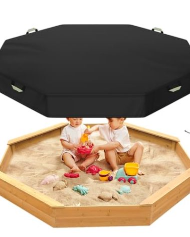 Yexcend Octagon Sandbox Cover, 420D Oxford Cloth Waterproof Outdoor Sand Box Cover for Kids, Protect Sandbox Sand and Toys(Black,84" X 78" X 9")