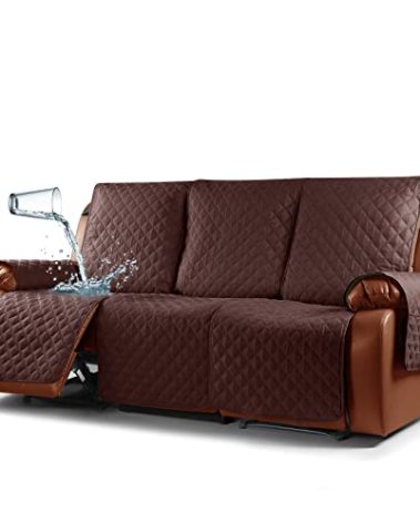 Ruaozz Waterproof Recliner Sofa Cover 1-Piece Couch Covers for Reclining Couches Reclining Sofa Cover Washable Furniture Protector with Elastic Straps Pocket for Kids, Pets (Coffee, 3 Seater)