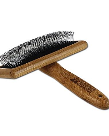 Bamboo Groom Slicker Brush with Stainless Steel Pins for Pets, Large
