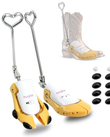 HugList Shoe Stretcher Set for Men - Adjustable Width & Height Boot Stretcher, Cowboy Boot Widener Expander, High Instep & Toe Box Expander with Bunion Plugs & Deodorant Balls, Size 7.5-13, Yellow