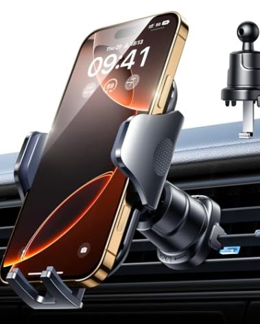 VANMASS Car Phone Holder Mount 2025 Upgraded [Patent Steel-Hook] Car Vent Phone Mount Clip Military-Grade Shockproof Cell Phone Car Mount Handsfree Truck Stand Vent Cradle for iPhone 16 Android,Black